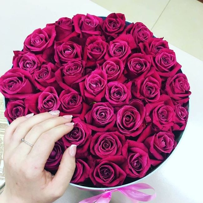 41 Роза.Высота 40см. Коробка круглая (белая)