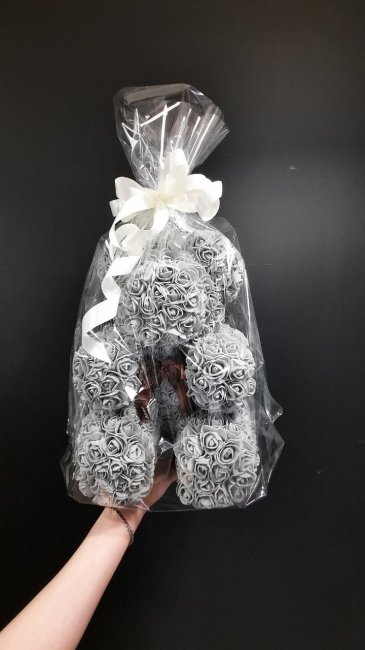 Мишка из роз 40 см (с бантиком) серый.
