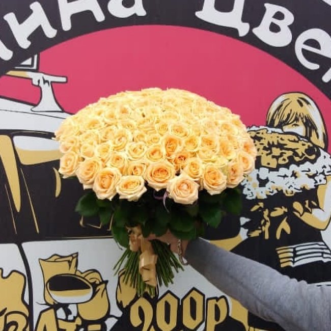 Роза Пич-Аваланж (персиковая). Букет из 101 розы. Высота 50 см