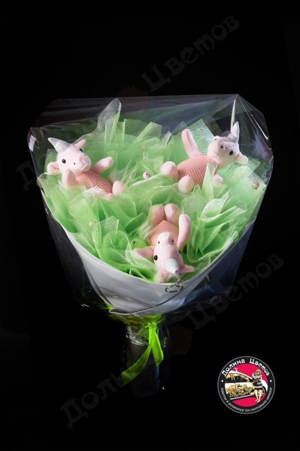 Букет из мягких игрушек Единороги розовые