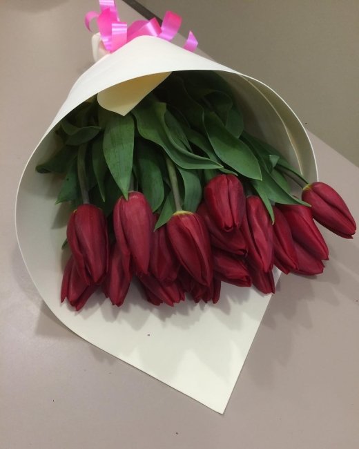 Букет из 21 тюльпана. красный